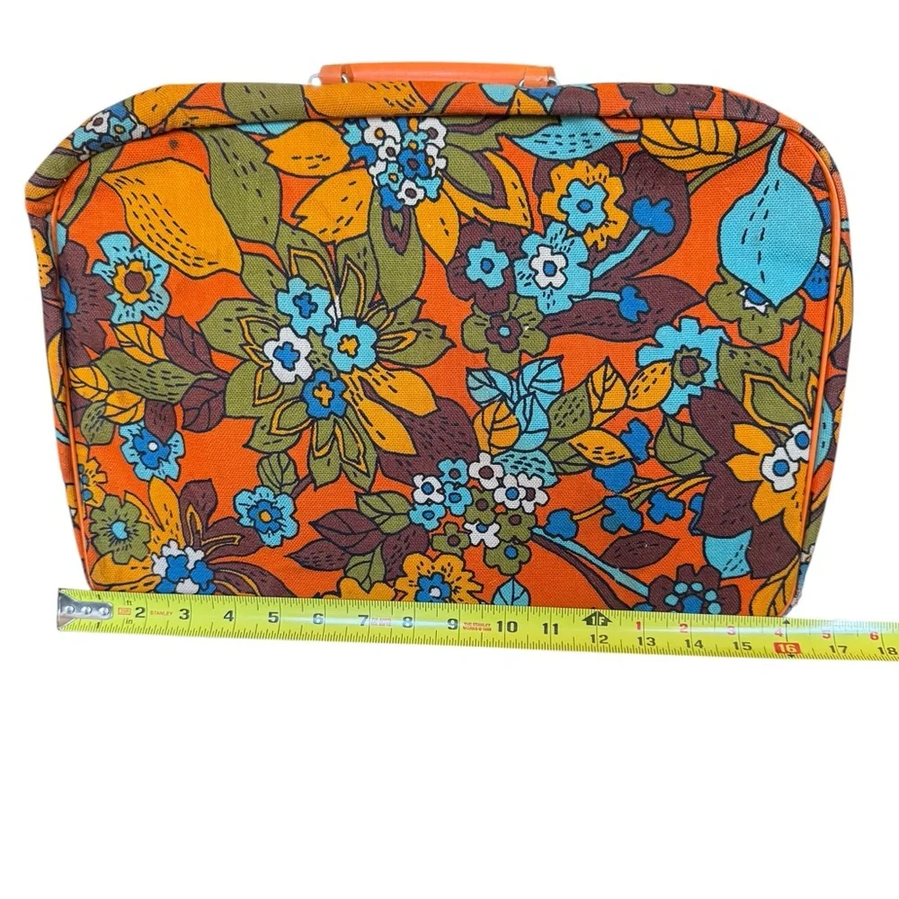 Vintage Floral Orange Travel Suitcase Bag